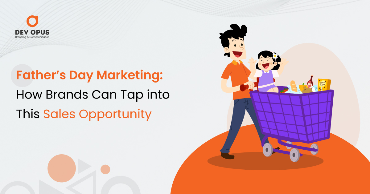 Father pushing daughter in a shopping cart, promoting Father’s Day marketing and sales opportunity for brands.